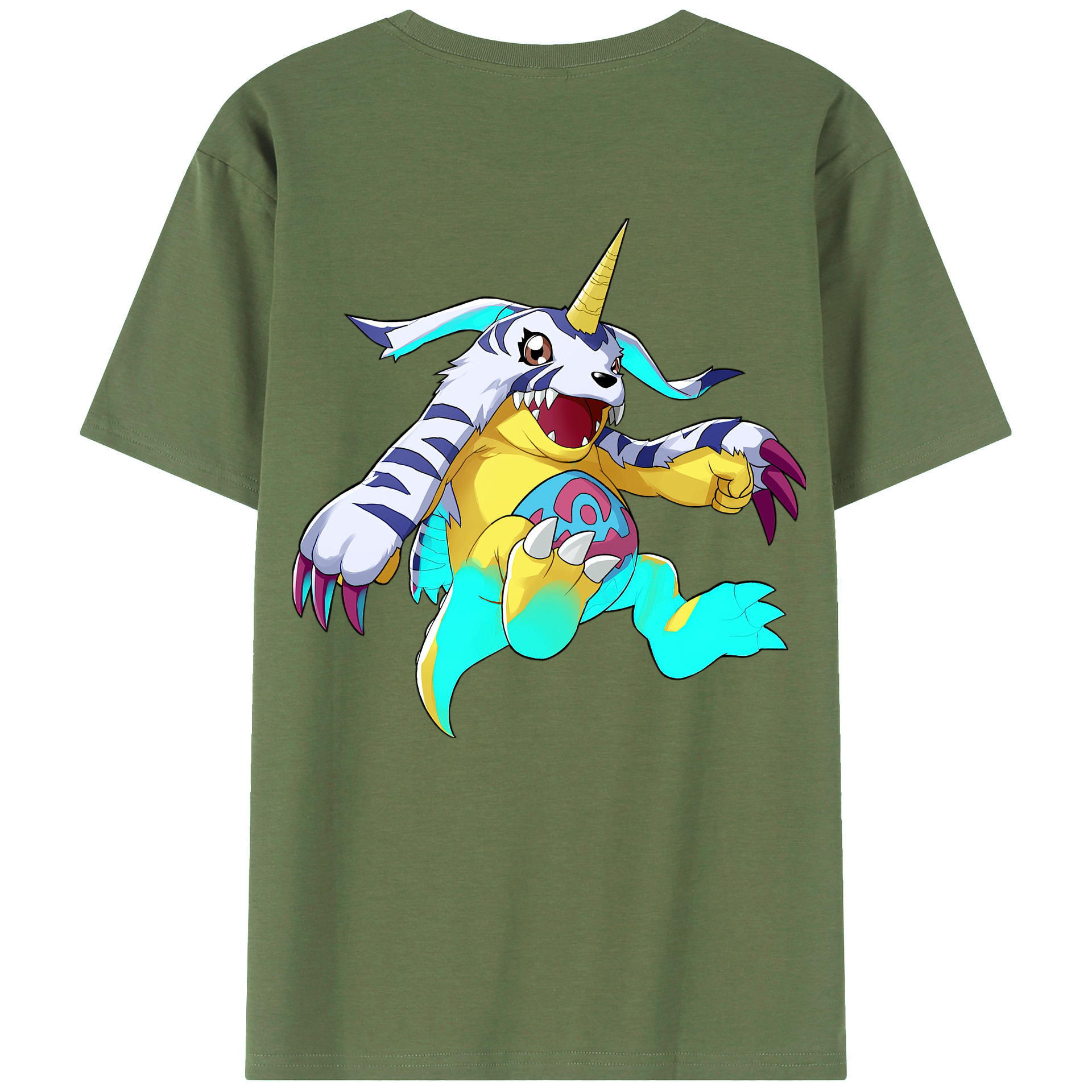 （画像用） Digimon デジタルモンスター/デジモン 綿100％ メンズ半袖Tシャツ（バックプリント） 通気性